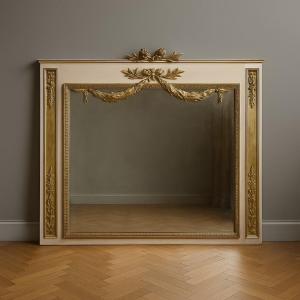 Very Large Louis XVI Style Woodwork Trumeau In Painted Wood