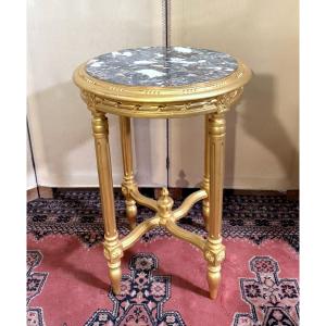 Round Gilded Wooden Pedestal Table, Louis XVI Style