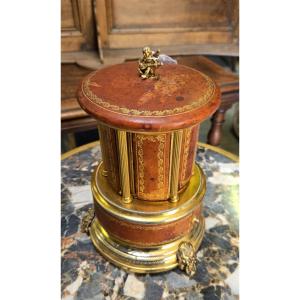 Cigar Box / Music Box / Carousel / Automaton Embossed Leather, Bronze And Gilded Brass