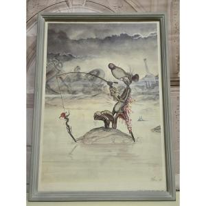 Ptiluc Art Poster: Rat Face - Hard Fishing / Signed And Dated