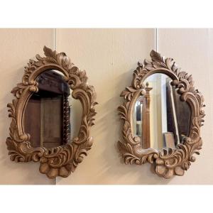 Pair Of Baroque Louis XV Style Mirrors In Carved Wood