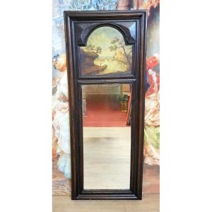 Large Natural Wood Trumeau With Oil Painting On Panel