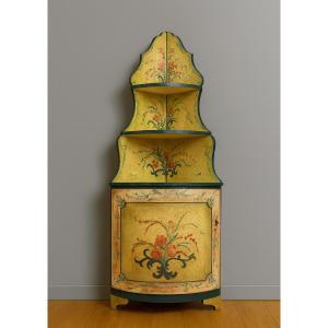 Louis XV Style Venetian Curved Corner Cupboard In Lacquered Wood