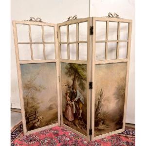 Louis XVI Style Three-leaf Screen With Romantic And Landscape Decorations