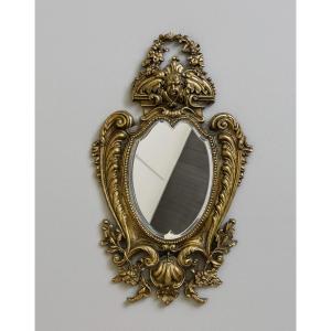 Louis XV Rocaille Style Putto Mirror In Gilded Bronze
