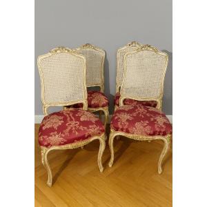 Set Of Four Louis XV Chairs In Lacquered Wood