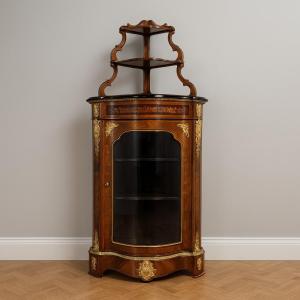 Louis XIV Style Curved Corner Cupboard In Rosewood And Marquetry