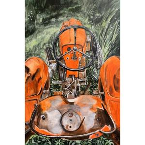 Huge Oil Painting On Panel Vintage / Curiosity