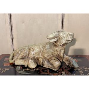 Asia Circa 1900: Very Important Sacred Cow In Hard Stone / 65 Cm