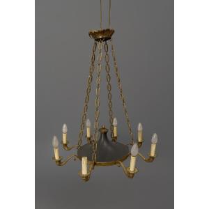 Large Bronze Empire Style 8-arm Dolphin Chandelier