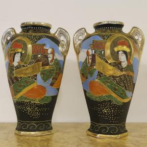 Japan, Late 19th Century: Pair Of Satsuma Earthenware Vases