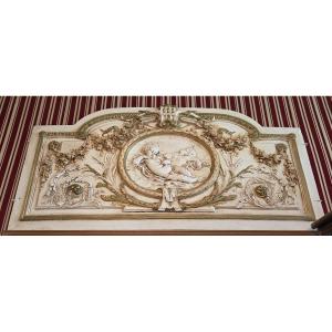 Very Large Bas-relief Or Door Overlay In Patinated Plaster 