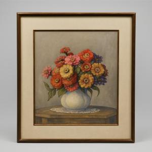 Louis-germain Baligot (1874-1939) / Watercolor With Flowers