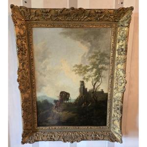 19th-century Italian School: Oil Painting On Canvas "the Stagecoach"