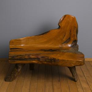 20th Century Asia: Bench Made Of Olive Wood And Driftwood 