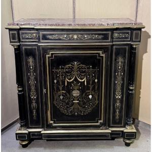 "boulle" Style Cabinet At Waist Height In Gilt Brass Marquetry, Napoleon III Period 
