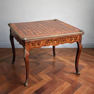 Louis XV Style Marquetry Games Table, Late 19th Century