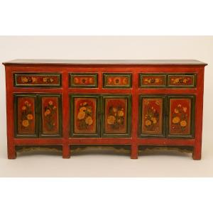 19th Century Asia: Very Large Lacquered Wood Sideboard