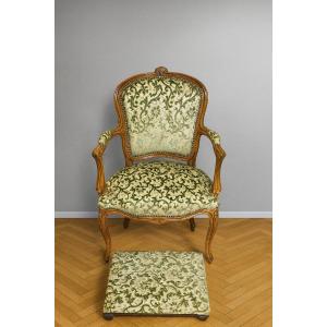 Louis XV Style Armchair, Accompanied By Its Matching Footstool