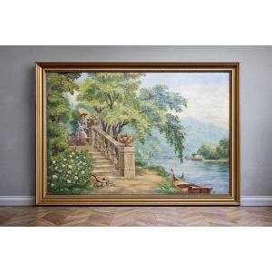 Oil Painting On Canvas Depicting A Romantic Scene