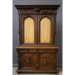 Two-part Buffet In Solid Oak, Richly Carved In The Renaissance Style