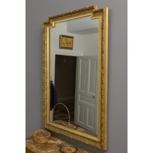Large Antique Mirror From The Napoleon III Period, Made Of Finely Carved And Gilded Wood.