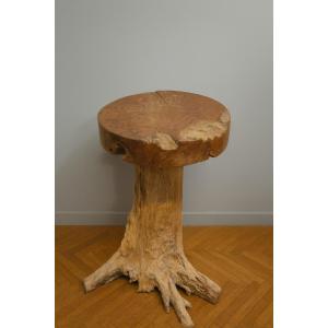Folk Art: Side Table Or Pedestal Made From A Tree Trunk