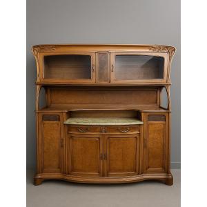 According To Gauthier-poinsignon: Large Two-part Art Nouveau Buffet In Walnut And Burl