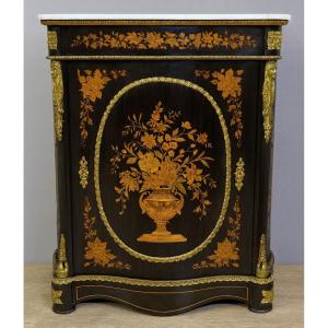 A Curved Boulle Cabinet From The Napoleon III Period, Made Of Lacquered Wood And Marquetry.