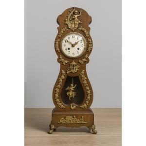 Master Clock In Stained Wood, Adorned With Gilded Bronze Iconography Of Cupids