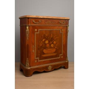A Side Table Inlaid With Precious Woods, Richly Decorated With Floral Marquetry. 