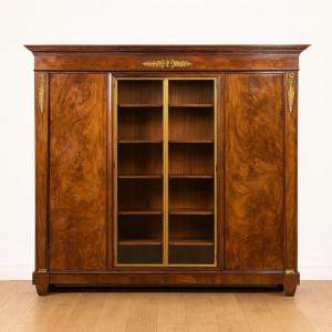 Important Empire-style Flame Mahogany Bookcase, Circa 1900