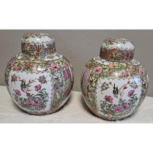 Asia, 20th Century: Pair Of Covered Porcelain Pots, Richly Decorated In The Famille Rose Style
