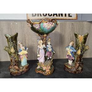 Decorative Polychrome Barbotine Trim, Composed Of Three Elements 