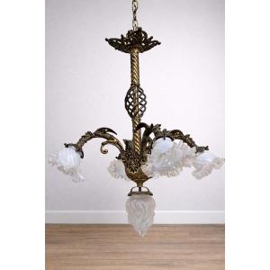 Important Five-light Gilt Bronze Chandelier From The Napoleon III Period, 19th Century  