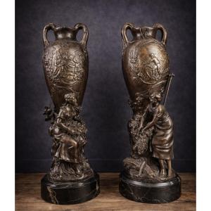 François Moreau: Large Pair Of Vases From The Napoleon III Period