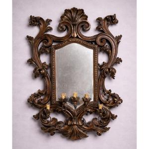 Large Venetian Style Louis XV Wall Mirror With 5 Light Arms