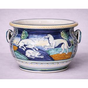 Italy, Early 20th Century: Large Glazed Earthenware Cachepot Or Planter