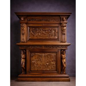 Antique Piece Of Furniture In Richly Carved Solid Wood, In The Renaissance Style