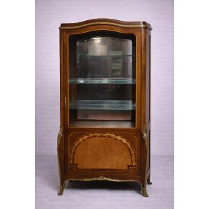 Louis XV Style Display Cabinet In Marquetry Of Fine Woods