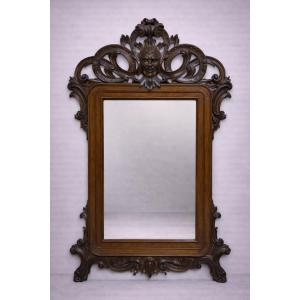 A Very Important Carved Wooden Mirror, Dating From The 19th Century, The Napoleon III Era