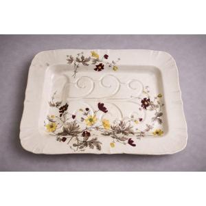 Very Large Rectangular Platter With Scalloped Edges, In Fine Cream-glazed Earthenware, Signed Minton