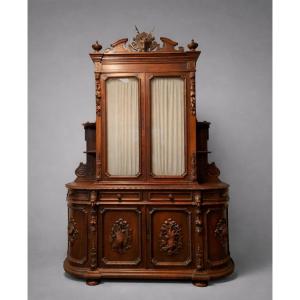 Important Two-part Hunting Lodge Buffet In Carved Walnut, Renaissance Style