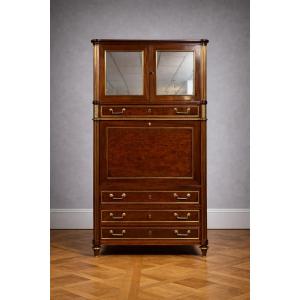 Louis XVI Period Parisian Guillotine Secretary Desk, In Mahogany And Gilt Brass