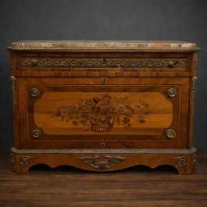 Napoleon III Marquetry Commode – Marble Top – Gilt Bronze Mounts  
