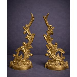 Pair Of Bronze Andirons/decorative Ornaments – Louis XV/rococo Style  