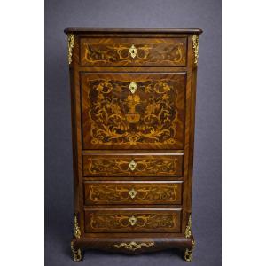19th-century Secretary Desk / Marquetry Of Fine Woods – Louis XV Style