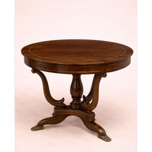 Empire Round Table – Mahogany With Inlays And Claw Feet 