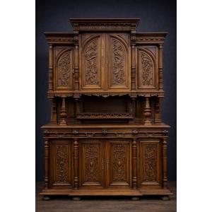 Very Important Eight-door Renaissance Buffet In Solid Walnut 