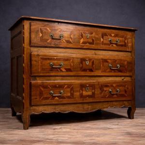 Louis XV Transition Period Commode In Precious Wood Marquetry